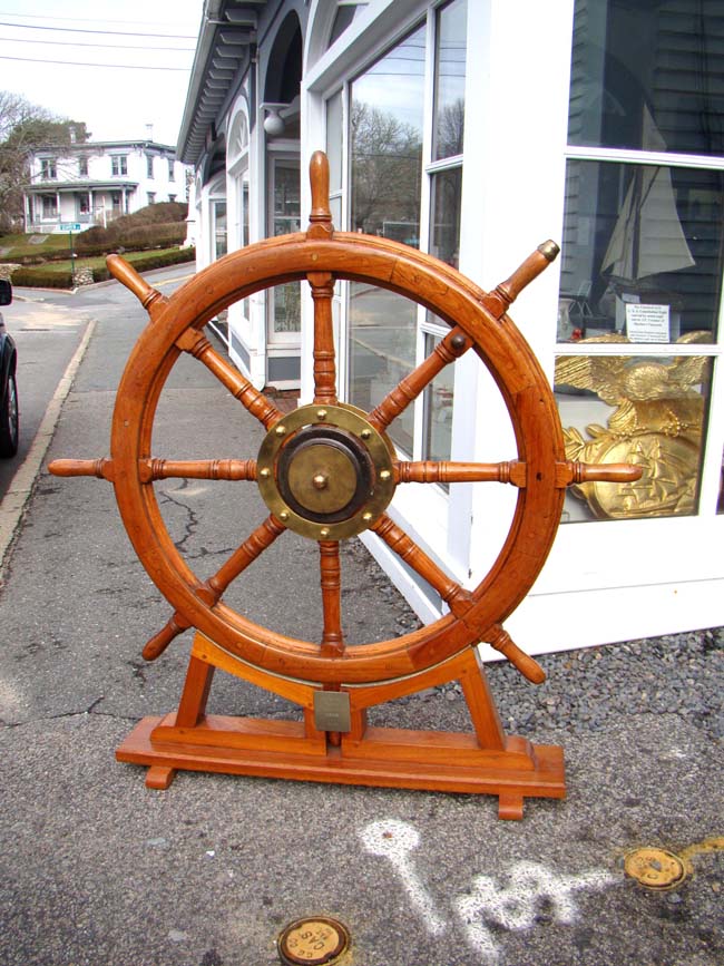 A fine and large 19th century teak wood ship's wheel from the Dutch ship 'Weiner'